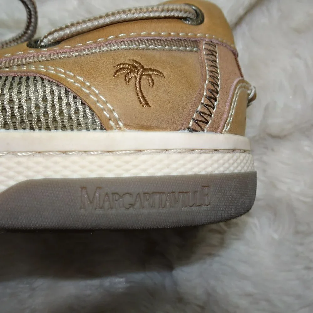 Margaritaville Tan Leather Boat Shoes Size 10